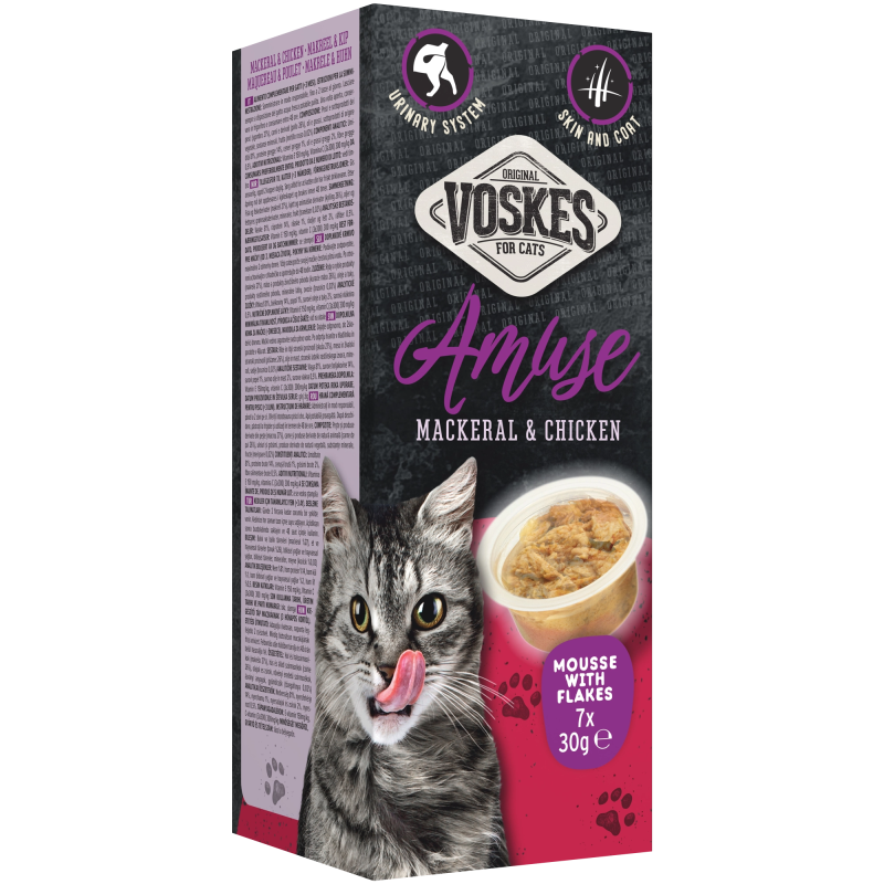 VOSKES MOUSSE WITH FLAKES MACKERAL & CHICKEN 7X30GR / MUS Z MAKRELĄ I KAWAŁKAMI KURCZAKA