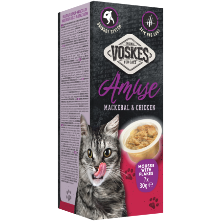 VOSKES MOUSSE WITH FLAKES MACKERAL & CHICKEN 7X30GR / MUS Z MAKRELĄ I KAWAŁKAMI KURCZAKA