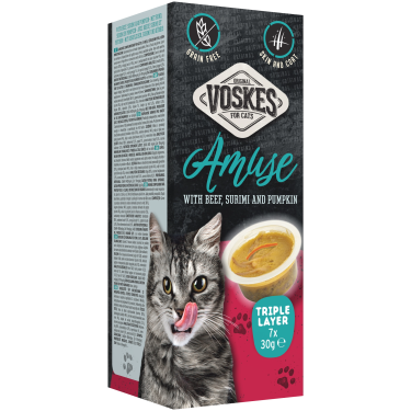 VOSKES TRIPLE LAYER WITH BEEF, SURIMI & PUMPKIN 7X30GR / TRZY WARSTWY Z WOŁOWINĄ, SURIMI I DYNIĄ