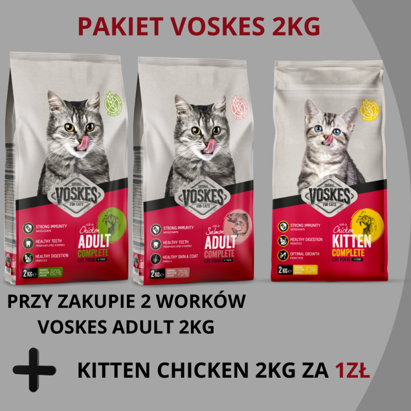 PAKIET Voskes kot sucha karma 2+1 2kg / KITTEN ADULT CHICKEN SALMON