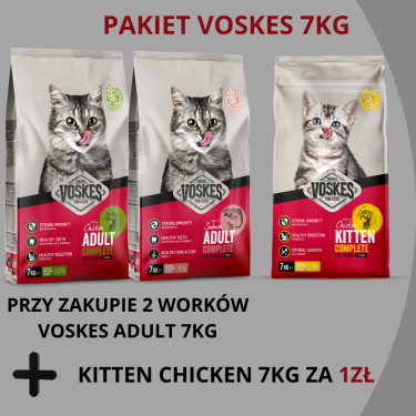 PAKIET Voskes kot sucha karma 2+1 7kg / KITTEN ADULT CHICKEN SALMON