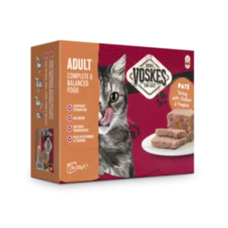 VOSKES ADULT PATÉ TURKEY WITH CHICKEN  PUMPKIN 8x95G (8) / KARTONIK DOROSŁY KOT PASZTET Z INDYKA Z KURCZAKIEM I DYNIĄ