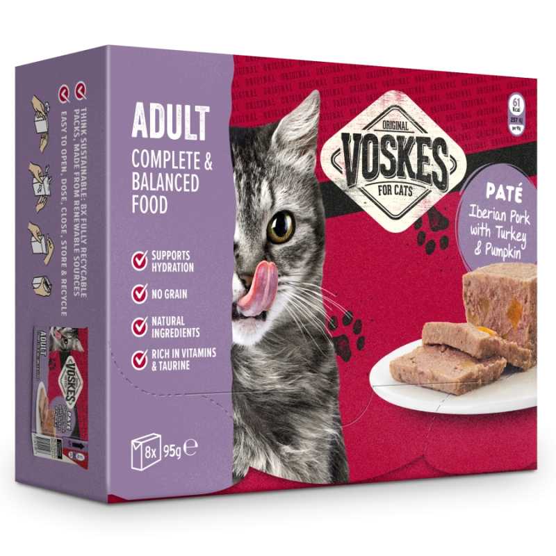 VOSKES ADULT PATÉ IBERIAN PORK WITH TURKEY  PUMPKIN 85G (8) / DOROSŁY KOT PASZTET WIEPRZ. IBERYJSKA Z INDYKIEM I DYNIĄ