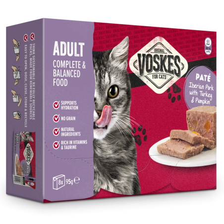VOSKES ADULT PATÉ IBERIAN PORK WITH TURKEY  PUMPKIN 85G (8) / DOROSŁY KOT PASZTET WIEPRZ. IBERYJSKA Z INDYKIEM I DYNIĄ