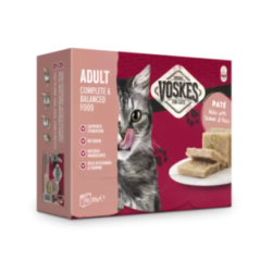 VOSKES ADULT PATÉ HAKE WITH SALMON  PEAST 85G (8) / DOROSŁY KOT PASZTET Z MORSZCZUKA Z ŁOSOSIEM I GROSZKIEM