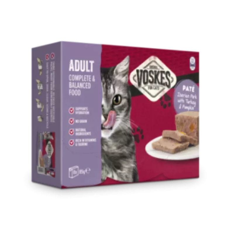VOSKES ADULT PATÉ IBERIAN PORK WITH TURKEY  PUMPKIN 85G (8) / DOROSŁY KOT PASZTET WIEPRZ. IBERYJSKA Z INDYKIEM I DYNIĄ